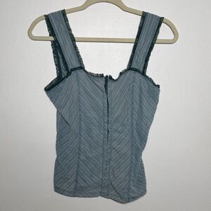 Moda Corset Top Womens Large Blue Hook & Eye Bustier Y2K Made USA Stretch Tank